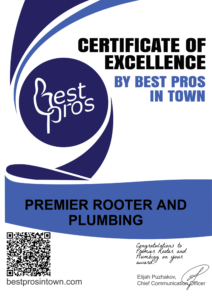 Certificate of Excellence from Best pros awarding Premier Rooter and Plumbing best pros in town